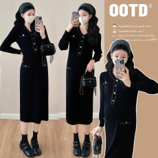 批发实拍新款孕妇秋<b class='q'>冬</b>针织宽松显瘦小香风时尚百搭气质潮妈连衣裙