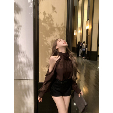 批发实价实拍  纯欲辣妹雪纺露肩长袖衬衣含<b class='q'>裹</b><b class='q'>胸</b>