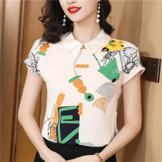 重磅真丝衬衫女上衣2025夏装新款短袖气质印花设计感桑蚕丝衬衣女