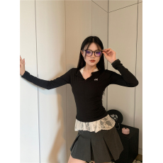 批发实拍实价 纯欲辣妹挂脖蕾丝吊带V领显瘦长袖上衣两件套