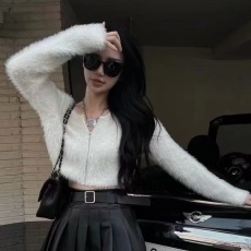 批发韩版早秋外穿<b class='q'>短款</b>拉链仿真水貂绒开衫女气质高腰圆领<b class='q'>针织衫</b>潮
