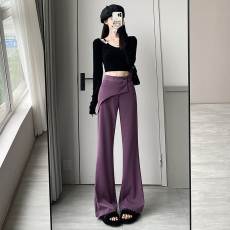 批发实拍假两件黑色阔腿西装裤女春季设计感显瘦屁帘裙裤直筒喇叭裤女