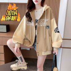 批发现货秋冬新款加绒棒球服外套女<b class='q'>韩版</b>小众设计感宽松休闲卫衣#2113