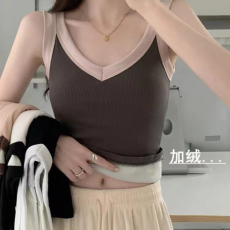 实拍实价秋冬季韩版拼色内搭吊带背心女加绒加厚保暖打底衫无袖