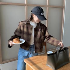 批发实拍  设计款 毛呢格子蝙蝠袖外套 秋冬呢子拉链夹克