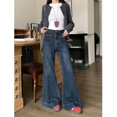 批发实拍复古高腰宽松阔腿牛仔裤女秋新款显瘦垂感直筒拖地<b class='q'>长裤</b>子潮