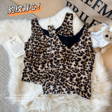 批发实拍大码秋冬磨毛保暖背心网红豹纹带垫免<b class='q'>文胸</b>塑形内衣200斤可穿