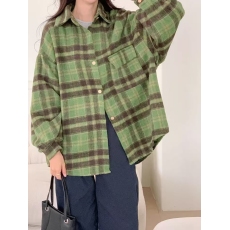批发韩版冬季大码复合加绒加厚毛<b class='q'>格子</b><b class='q'>衬衫</b>时尚休闲百搭毛呢<b class='q'>衬衣</b>外套女