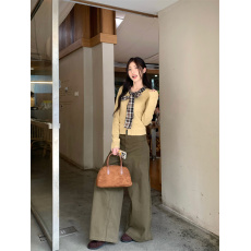 批发实拍实价 针织开衫秋冬韩系穿搭假两件上衣毛衣外套休闲裤两件套