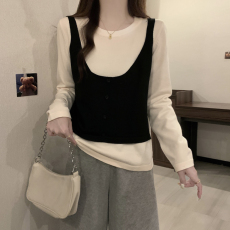 批发2026<b class='q'>大码</b>女装秋冬假两件针织上衣胖mm圆领显瘦毛衣长袖内搭打底衫