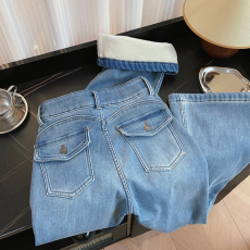 批发实拍冬季加厚保暖复合<b class='q'>婴儿</b>绒高腰修身弹力显瘦微喇叭牛仔长<b class='q'>裤子</b>女