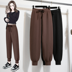 批发实拍加厚针织裤子<b class='q'>女</b>2025秋冬大码毛织高腰宽松显瘦束脚哈伦萝卜裤