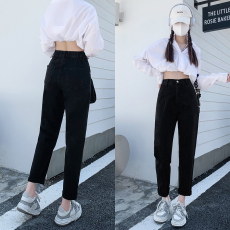 批发实拍牛仔裤女高腰直筒秋季新款宽松哈伦显瘦百搭韩版老爹<b class='q'>大码</b>裤子