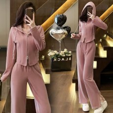 批发现货休闲套装女早秋2026新款粉色盐系减龄气质卫衣卫裤两件套#882