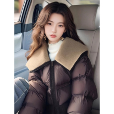 批发咖色棉衣棉服女2026年新款冬季保暖小个子洋气韩系短款面包服外套