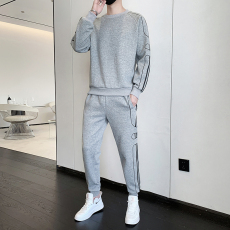 批发实拍春<b class='q'>秋</b>男士纯棉潮牌时尚百搭休闲圆领卫衣两件长袖套装