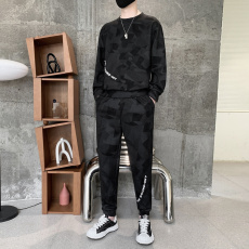 批发实拍春<b class='q'>秋</b>男士纯棉潮牌时尚百搭休闲圆领卫衣两件长袖套装