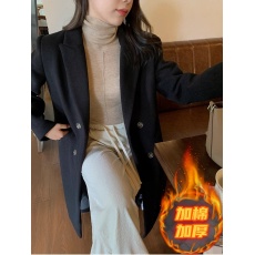批发毛呢外套女2025秋冬新款黑色正肩赫本风中长款加厚韩版呢子大衣