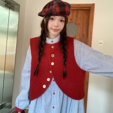 批发实拍实价~日系甜美宽松显瘦文艺<b class='q'>格子</b>长袖衬衫撞色<b class='q'>连衣裙</b>+ 马甲