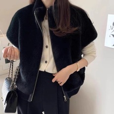 批发<b class='q'>韩国</b>chic立领拉链宽松毛毛马甲<b class='q'>外套</b>女