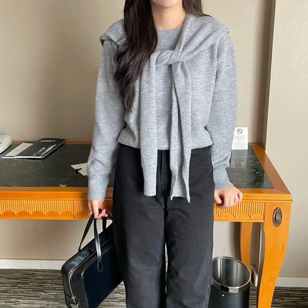 한국 스타일 빈티지 심플 원피스 니트 세트 상세 이미지 9