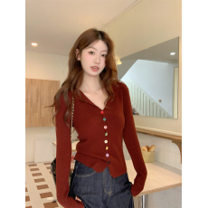 批发韩系半开领长袖<b class='q'>针织</b>衫秋新款修身显瘦设计感内搭打底上衣女