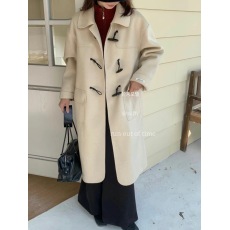 批发复古牛角扣双面呢子大衣新款韩系气质毛呢外套女