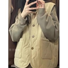 批发官图韩版气质复古灯芯绒马甲外套女秋冬简约叠穿外搭加棉加厚<b class='q'>背心</b>