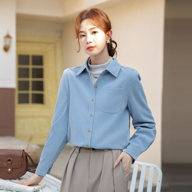 MY13689# 长袖法式衬衫复古职业女装纯色气质通勤衬衣漂亮上衣女裝貨源服裝批發