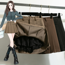 批发实拍<b class='q'>秋</b>冬新潮韩版气质毛呢裙高腰压皱A字半身裙裤假俩件女大码