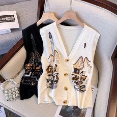 批发<b class='q'>实拍</b>大码女装V领针织马甲背心女早秋宽松显瘦上衣毛衣<b class='q'>外套</b>文艺范