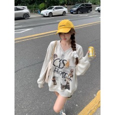 批发官图 华棉复合 美式复古小狗长袖卫衣<b class='q'>女</b>秋季休闲套头上衣