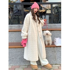 皮草女冬季新款环保麻花貂皮毛一体洋气加厚长款毛毛外套大衣