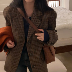 批发INS已出 新款小香复古风西装外套女秋冬季韩系格子西服