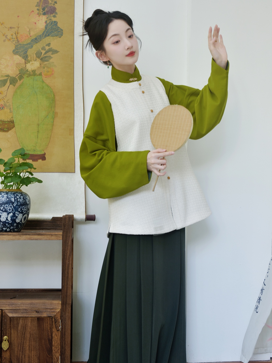 가을 겨울 새로운 명 시스템 한푸 여성 의류 활 가방 소매 ~보다 A 말 얼굴 치마 세트