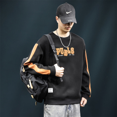 批发实拍潮牌卫衣男2024秋冬新款百搭圆领拼接宽松痞帅休闲上衣