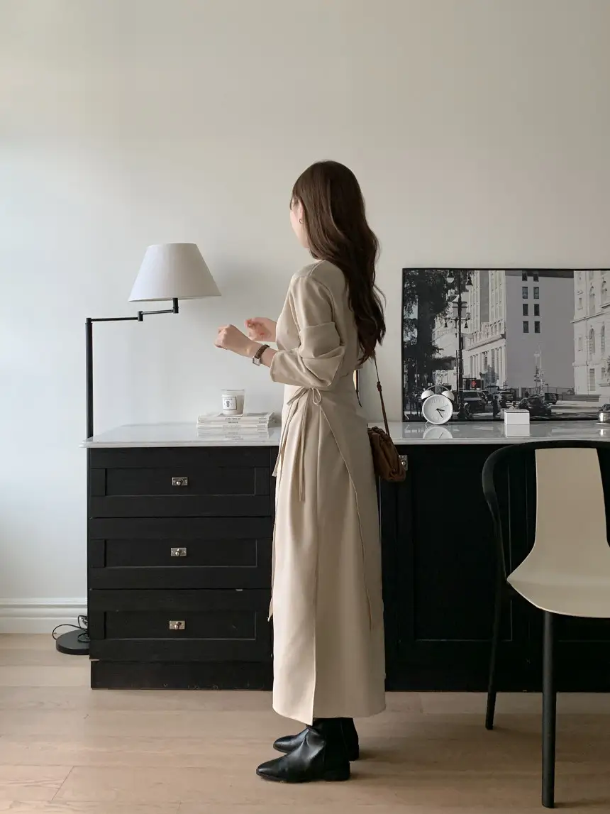 프렌치 스타일 라운드넥 리본 탈부착 원피스 상세 이미지 6