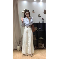 批发实价有货白色慵懒风高腰大喇叭<b class='q'>牛仔裤</b>女春季小个子高腰宽松长裤子