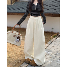 批发实拍 慵懒感休闲裤女秋季高腰复古纯色灯芯绒阔腿裤垂感拖地裤裤