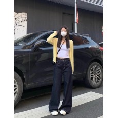 批发<b class='q'>纯</b>哥家深蓝色直筒<b class='q'>牛仔裤</b>女2024年新款春秋高腰宽松显瘦阔腿裤子
