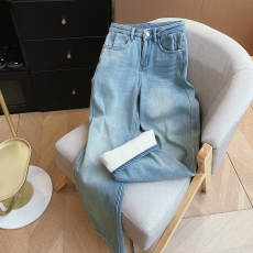 批发实拍软糯复古水洗高腰加绒直筒<b class='q'>牛仔裤</b>女冬百搭宽松显瘦韩版休闲裤