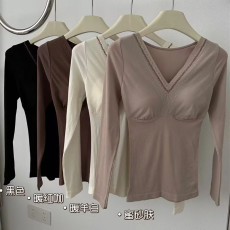 批发<b class='q'>性感</b>蕾丝V领秋衣秋裤套装无缝美体打底保暖内衣套装