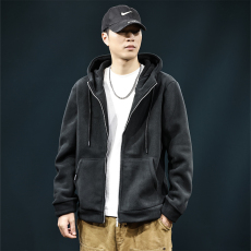 批发实拍秋冬季连帽开衫卫衣男奥粒绒外套加绒加厚保暖抓绒帽衫