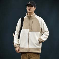 批发实拍奥粒绒保暖立领卫衣男秋冬外穿开衫宽松大码休闲抓绒夹克外套