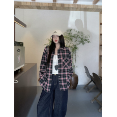 批发实价实拍 黑粉格子衬衫<b class='q'>外套</b>复古宽松<b class='q'>休闲</b>上衣