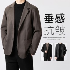 批发毛呢西服男士高级感呢子外套秋冬款<b class='q'>韩</b>版修身小西服正装休闲西装男
