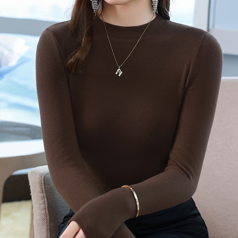 PF28418#百搭修身显瘦弹力打底衫女大码圆领长袖外穿内搭柔软T恤女裝貨源服裝批發