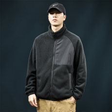 批发实拍奥粒绒拉链卫衣男抓绒长袖开衫外套夹克保暖立领拼接茄克