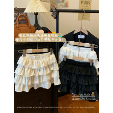 批发实拍实价  秋冬新款甜美风蕾丝拼接百搭丝绒蛋糕<b class='q'>半身裙</b>短裙