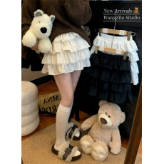 批发实拍实价  秋冬新款甜美风蕾丝拼接百搭丝绒蛋糕<b class='q'>半身裙</b>短裙